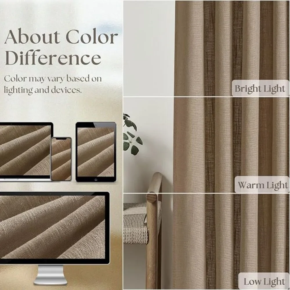 Brand New Latte Linen Pinch Pleated Curtains 40